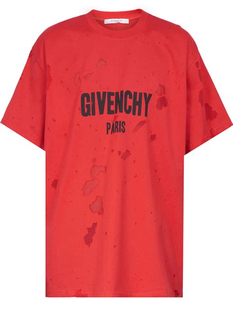 givenchy paris t shirt red|Givenchy distressed t shirt.